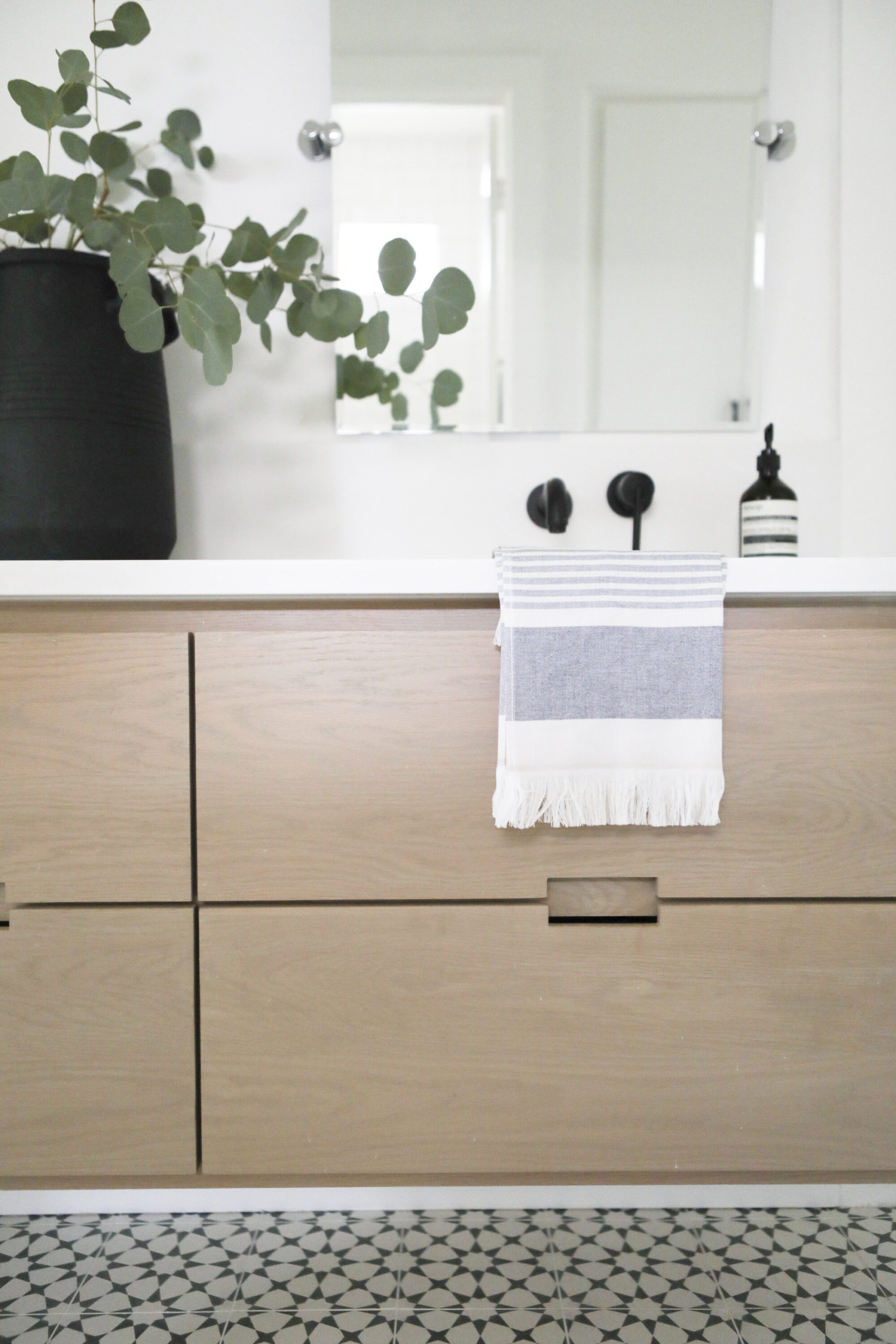 Faucets// Mirrors// Hand Towel// Vase// Tile// Vanity (custom by Axiom Builders)